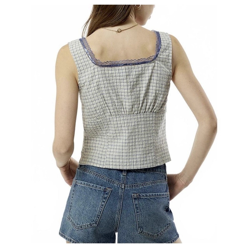 Pacsun Women's Top Medium Your Favorite Plaid Button Up Lace Trim Top Babydoll - Picture 2 of 12